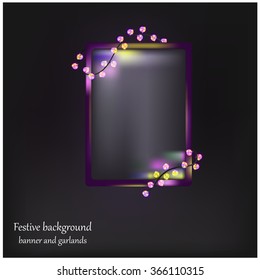 Vector illustration of festive banner and garlands.