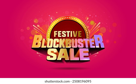 Vector illustration for Festive Blockbuster sale offer Logo on red sparkle background. Indian Navratri, diwali sale concept.