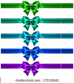 Vector illustration - festive bows in cool colors with ribbons. Created with gradient mesh.