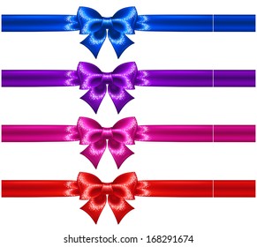 Vector illustration - festive bows with glitter and ribbons. Created with gradient mesh and blending modes.