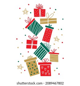 Vector illustration of festive and bright gift boxes