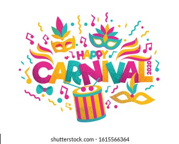 vector illustration. festive carnivals in Brazil and Mardi Gras in Venice. Carnival mask and an inscription with colorful geometric pattern.element for design business cards, invitations, gift cards.