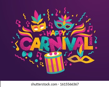 vector illustration. festive carnivals in Brazil and Mardi Gras in Venice. Carnival mask and an inscription with colorful geometric pattern.element for design business cards, invitations, gift cards.