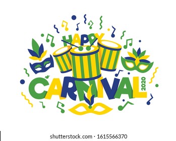 vector illustration. festive carnivals in Brazil and Mardi Gras in Venice. Carnival mask and an inscription with colorful geometric pattern.element for design business cards, invitations, gift cards.