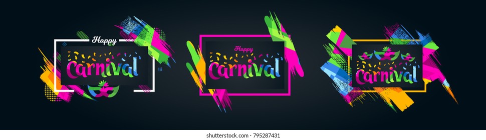 vector illustration. festive carnivals in Brazil and Mardi Gras in Venice. Carnival mask and an inscription with colorful geometric pattern.element for design business cards, invitations, gift cards.