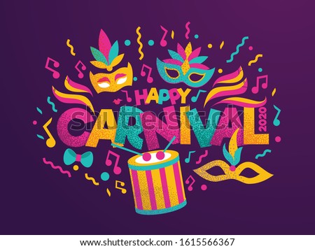 vector illustration. festive carnivals in Brazil and Mardi Gras in Venice. Carnival mask and an inscription with colorful geometric pattern.element for design business cards, invitations, gift cards.