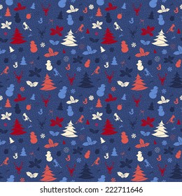Vector illustration Festive Christmas and New Year seamless pattern in vintage flat style.
