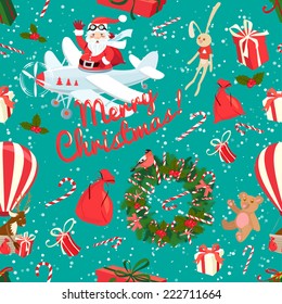 Vector illustration Festive Christmas and New Year seamless pattern in vintage flat style.