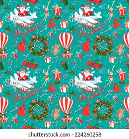 Vector illustration Festive Christmas and New Year seamless pattern in vintage flat style.