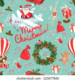 Vector illustration Festive Christmas and New Year seamless pattern in vintage flat style.