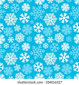 Vector illustration Festive Christmas and New Year seamless snowflakes pattern. Blue and white. Flat style