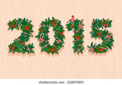 Vector illustration Festive christmas wreath figures 2015. Flat style.