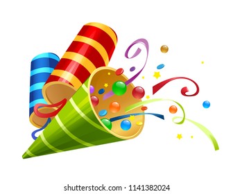 vector illustration of festive clapper bright colors with candy and hat cap