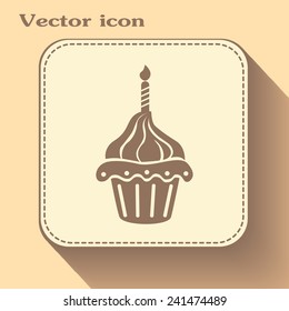 Vector illustration Festive cupcake with candle 