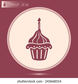 Vector illustration Festive cupcake with candle 