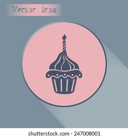 Vector illustration Festive cupcake with candle 