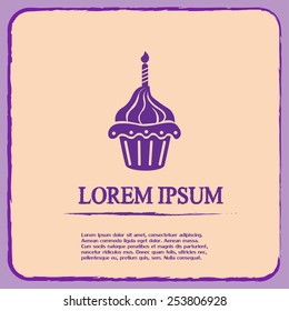 Vector illustration Festive cupcake with candle 