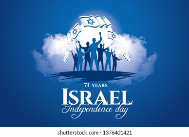 vector illustration. festive day in Israel , happy independence day of Israel . 71 years anniversarynational flag graphic design. translation from Hebrew: Happy Independence Day of Israel