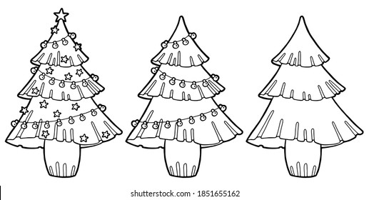 Vector illustration. Festive decorations. Christmas tree. Coloring page.