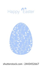 Vector illustration. Festive Easter background with copy space for text. Vertical postcard template with a silhouette Easter eggs, Easter rabbit, Easter decor, floral print.
