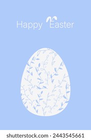 Vector illustration. Festive Easter background with copy space for text. Vertical postcard template with a silhouette Easter eggs, Easter rabbit, Easter decor, floral print.