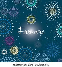 Vector illustration of a festive fireworks at night scene for holiday and celebration background design.