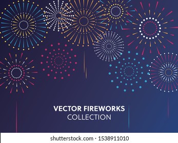 Vector illustration of a festive fireworks at night,scene for holiday and celebration background design.