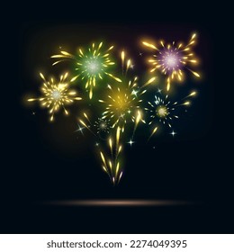 Vector illustration of festive fireworks with shining sparks.