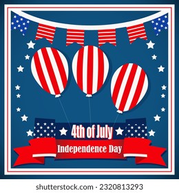 Vector Illustration of a festive Fourth of July poster with balloons and stars. A fourth of july poster with balloons and stars