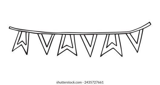 Vector illustration of festive garland, flags. Design in doodle style, hand drawing. Suitable for decorating holidays, festivals, events at work, school, kindergarten. EPS10
