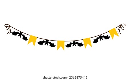 Vector illustration of a festive garland for Halloween. Garland with a silhouette of a bat and flags on a white background. Halloween decor.