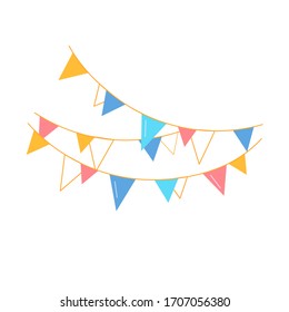 vector illustration of festive garlands. Multi-colored: blue, yellow, red on a white background