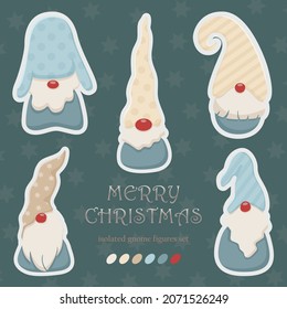 Vector illustration with festive gnomes. Isolated figurines are great for stickers, decorating gifts, labels, characters, postcards, etc. You can combine it with your design. Merry Christmas!
