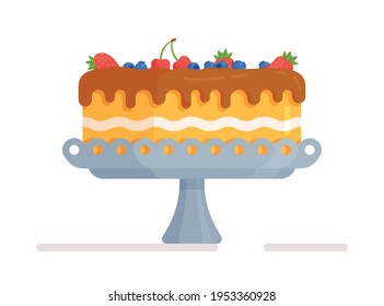 Vector illustration of a festive homemade cake. Isolated sponge cake for holiday celebration. 