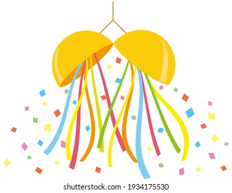  Vector illustration of festive ribbon and confetti.　Kusudama . 