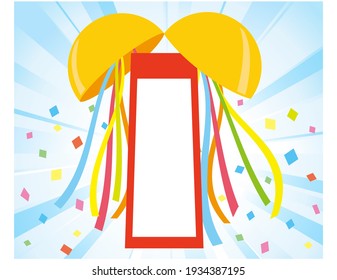 Vector illustration of festive ribbon and confetti.　Kusudama . 