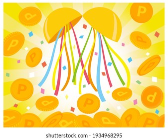 Vector illustration of festive ribbon and confetti. Illustration of confetti. Coin. Winning points.