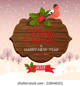 vector illustration festive wooden Christmas and new year's signboard