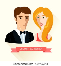 Vector Illustration of Festively dressed couple. Flat design.