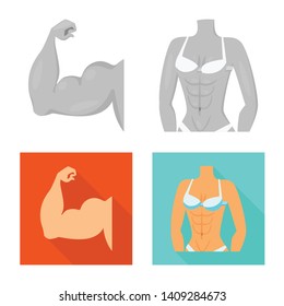 Vector illustration of fiber and muscular logo. Collection of fiber and body  stock symbol for web.