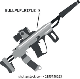 Ilustración vectorial del arma de la mano de la pistola de la pistola de la bala aislada y realistas. Juego de rifle de asalto militar modificable para el juego.