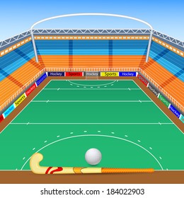vector illustration of Field Hockey ground with stick and ball