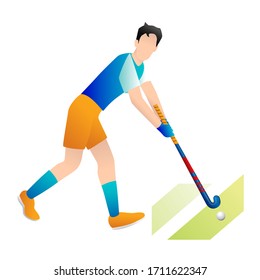 Vector illustration of field hockey player in action. Sports concept