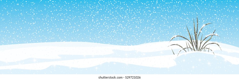 Vector Illustration Of A Field With Snow And A Hassock With Wonderful Sparkling Fresh Snow