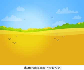 Vector illustration of a field of wheat. Vector bright landscape.