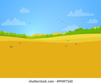 Vector illustration of a field of wheat. Vector bright landscape.