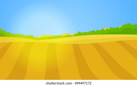 Vector illustration of a field of wheat. Vector bright landscape.