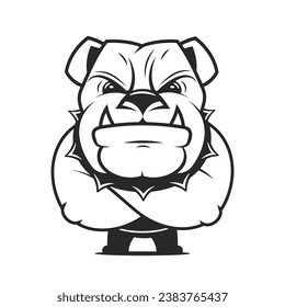 Vector illustration, a fierce bulldog wearing a cap baseball cap, against a white background