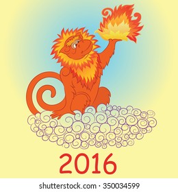 Vector illustration of the fiery monkey of a symbol of 2016