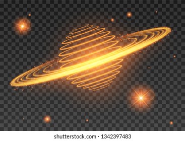 Vector illustration of a fiery planet and Saturn glowing stars,lighting effects, in isolation, lights and lines of fire clear. Abstract background. EPS 10